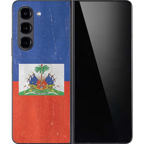 Haiti Flag Distressed Galaxy Z Fold5 5G Skin